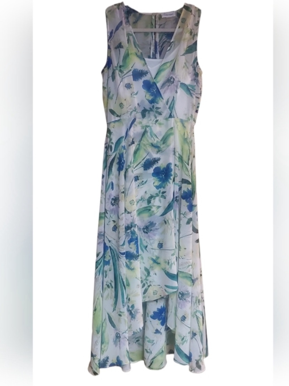 Calvin Klein White Maxi Dress with Green and Blue Floral Print
